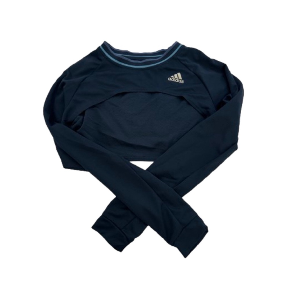 blue adidas cropped sleeve top